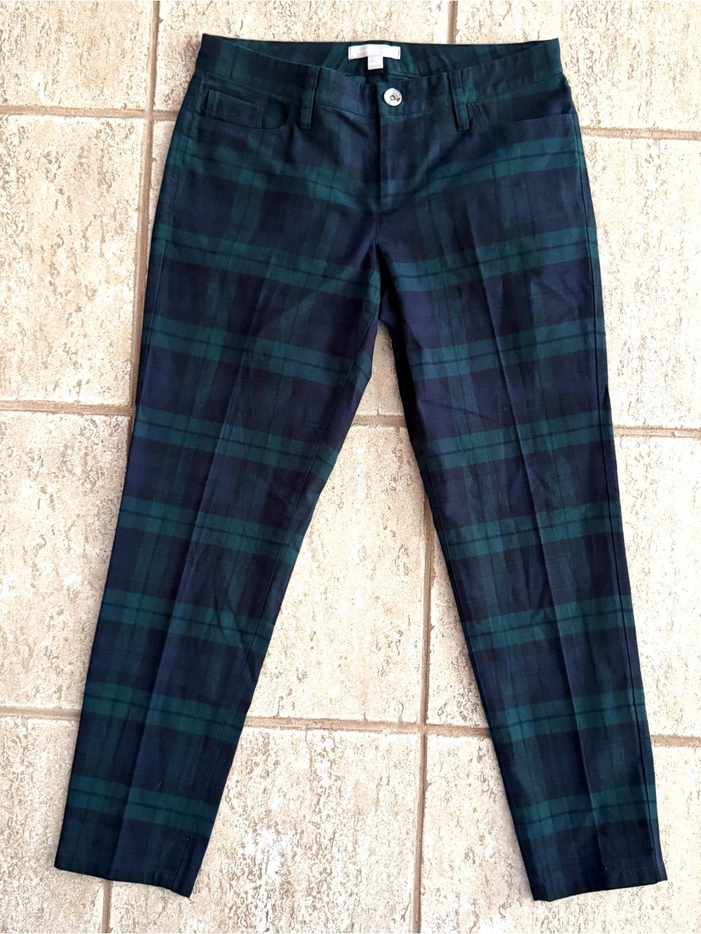 Banana Republic Pants Womens 8 Green‎ Plaid Mid Rise Skinny Ankle Classic Preppy
